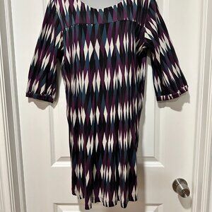 H&M 100% Cotton ¾ Sleeve Harlequin Print Dress, Size L